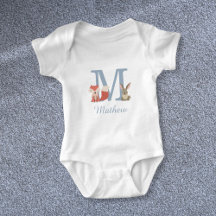 Bosdieren Blauwe Baby Jongen Initiaal Monogram