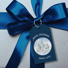 Bosdieren Blauwe Kerst Cadeaulabel