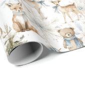 Bosdieren Blauwe Kerst Cadeaupapier (Rol Hoek)