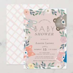 Bosdieren Bloem Roze Meisje Baby Shower Kaart