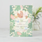 Bosdieren Bloemen Foliage Baby shower Kaart (Staand voorkant)