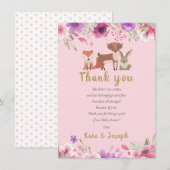 Bosdieren Bloemige Baby Shower Bedankt Gedicht (Voorkant / Achterkant)