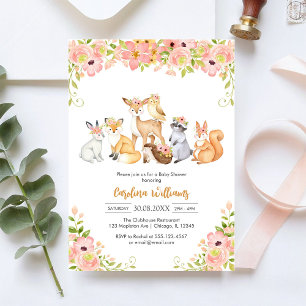 Bosdieren Bloemige Baby Shower Uitnodiging