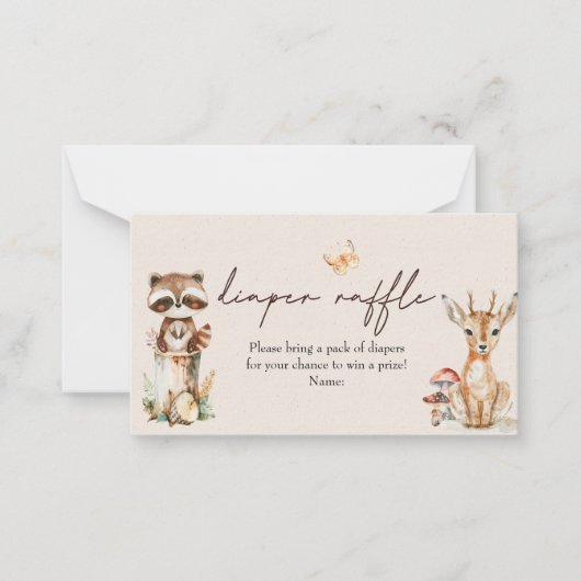 Bosdieren Boho Baby shower Luier Raffle Notitiekaartje (Voorkant)