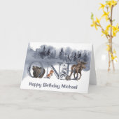 Bosdieren Bos 1e Eerste Verjaardag Eén Kaart (Gele Bloem)