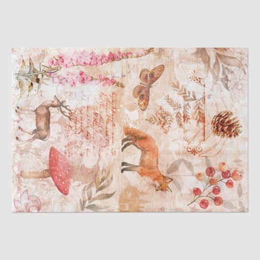 Bosdieren Bos Antiek Vintage Decoupage Tissuepapier (Voorkant)