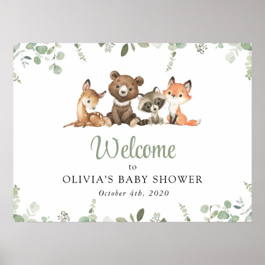 Bosdieren, Bos, Baby shower Welkom Poster (Voorkant)