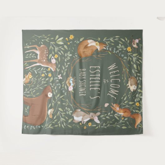 Bosdieren bos babyshower welkomstbord wandkleed (Voorkant (horizontaal))