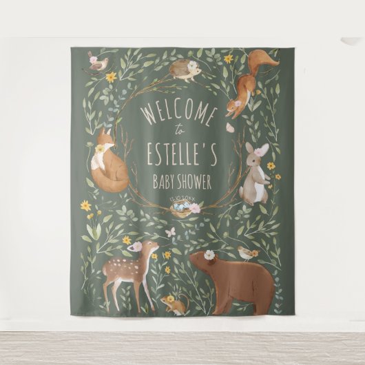 Bosdieren bos babyshower welkomstbord wandkleed (Voorkant)