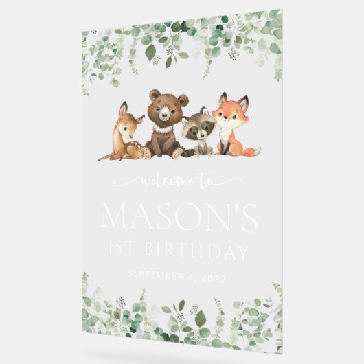 Bosdieren, Bos, Eerste Verjaardag Welkom Acryl Bord (Hoek)