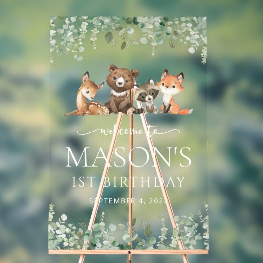 Bosdieren, Bos, Eerste Verjaardag Welkom Acryl Bord (Neutraal)