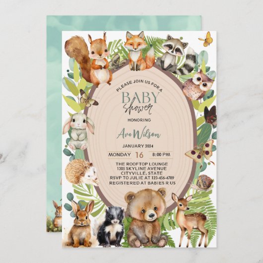bosdieren bos houten plak baby shower kaart (Voorkant / Achterkant)