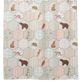 Bosdieren bos patchwork cadeau voor babyshower douchegordijn
