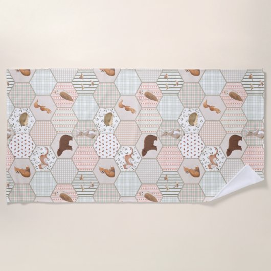 Bosdieren bos patchwork cadeau voor babyshower strandlaken (Voorkant)
