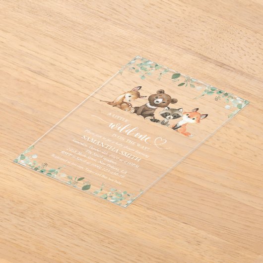Bosdieren, Bos, Wilde, Baby shower Acryl Uitnodigingen (Laagn)