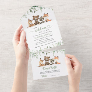 Bosdieren, Bos, Wilde, Baby Shower All In One Uitnodiging