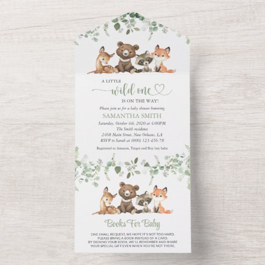 Bosdieren, Bos, Wilde, Baby shower All In One Uitnodiging (Binnen)