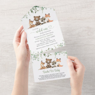 Bosdieren, Bos, Wilde, Baby Shower All In One Uitnodiging