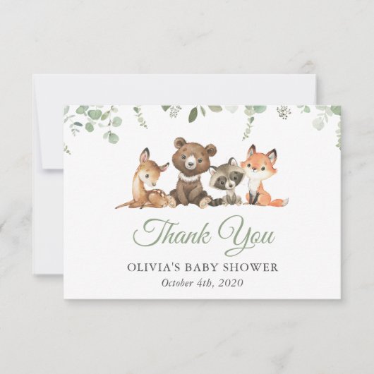 Bosdieren, Bos, Wilde, Baby shower Bedankkaart (Voorkant)