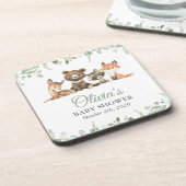Bosdieren, Bos, Wilde, Baby shower Bier Onderzetter (Linkerzijde)