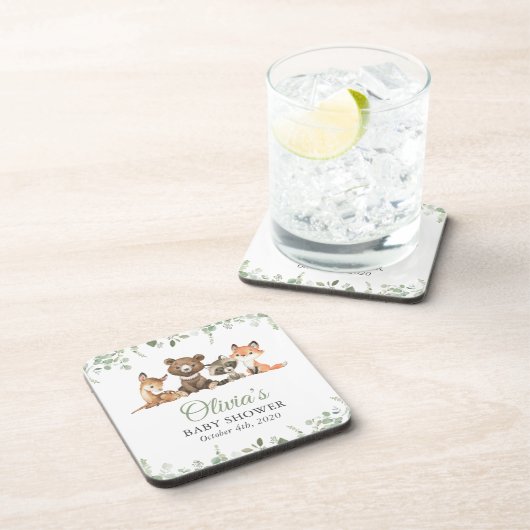 Bosdieren, Bos, Wilde, Baby shower Bier Onderzetter (Rechterzijde)