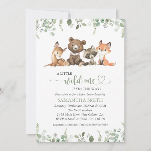 Bosdieren, Bos, Wilde, Baby shower Kaart (Voorkant)