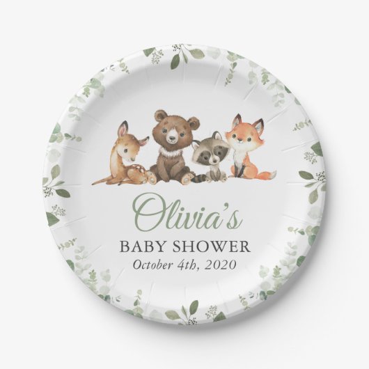 Bosdieren, Bos, Wilde, Baby shower Papieren Bordje (Voorkant)