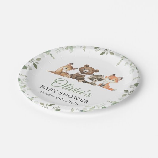 Bosdieren, Bos, Wilde, Baby shower Papieren Bordje (Gekanteld)