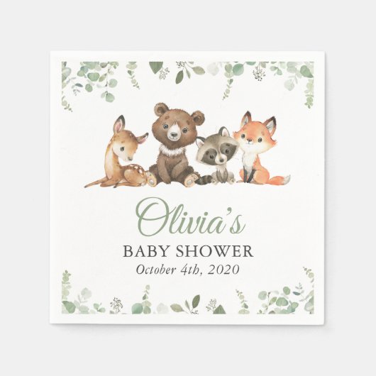 Bosdieren, Bos, Wilde, Baby shower Servet (Voorkant)