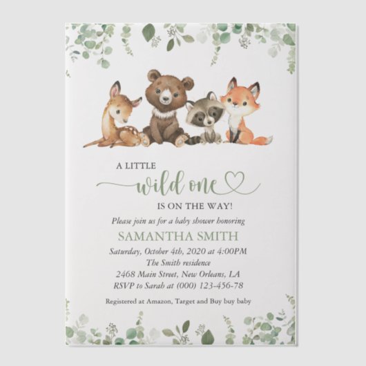 Bosdieren, Bos, Wilde, Baby shower Vellum Uitnodigingen (Voorkant)