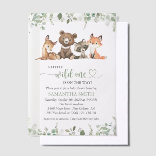 Bosdieren, Bos, Wilde, Baby shower Vellum Uitnodigingen (Offset)