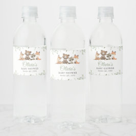 Bosdieren, Bos, Wilde, Baby shower Waterfles Etiket
