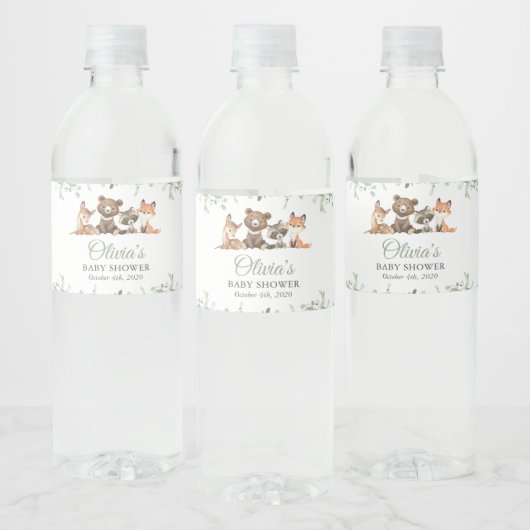 Bosdieren, Bos, Wilde, Baby shower Waterfles Etiket (Flessen)