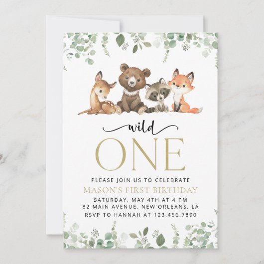 Bosdieren, Bos, Wilde, Eerste verjaardag Kaart (Voorkant)