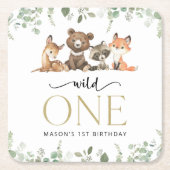 Bosdieren, Bos, Wilde, Eerste verjaardag Kartonnen Onderzetters (Voorkant)