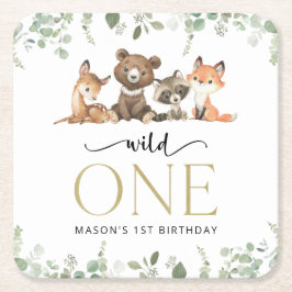 Bosdieren, Bos, Wilde, Eerste verjaardag Kartonnen Onderzetters