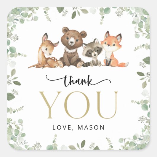 Bosdieren, Bos, Wilde, Eerste verjaardag Vierkante Sticker (Voorkant)