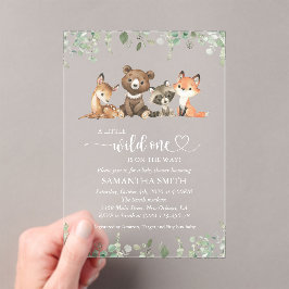 Bosdieren, Bos, Wildebras, Baby Shower Acryl Uitnodigingen