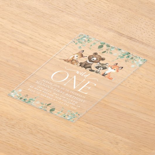 Bosdieren, Bos, Wildebras, Eerste verjaardag Acryl Uitnodigingen (Laagn)