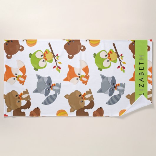 Bosdieren, bosdieren, Jouw naam Strandlaken (Voorkant)