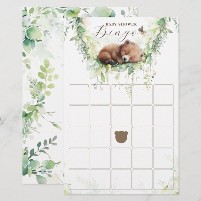 Bosdieren Bosgroen Baby shower Bingo (Voorkant / Achterkant)