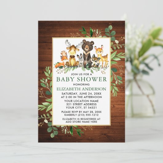 Bosdieren Bosgroen Baby Shower Kaart (Staand voorkant)