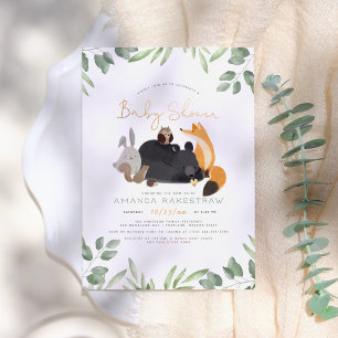Bosdieren Bosgroen Goud Baby Shower Kaart