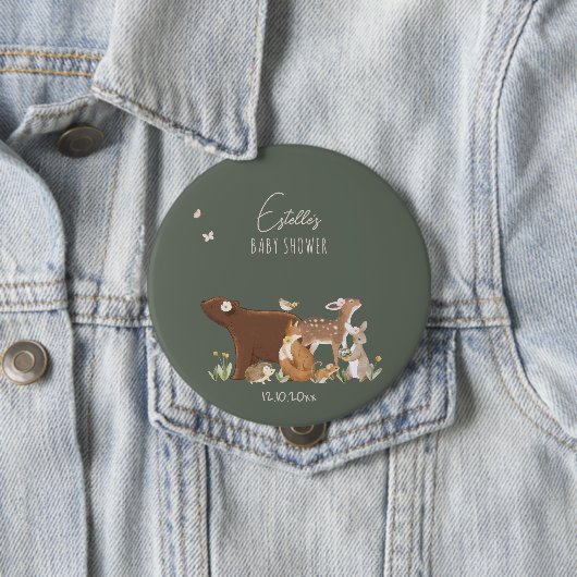 Bosdieren Bosvrienden Baby Shower Ronde Button 4,0 Cm (In situ)