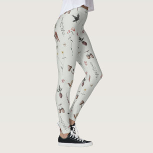 Bosdieren, Bosvruchten, Bloemen Op Groen Leggings