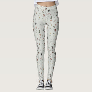 Bosdieren, Bosvruchten, Bloemen Op Groen Leggings