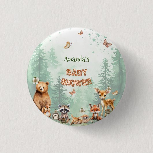 Bosdieren botanisch baby shower ronde button 3,2 cm (Voorkant)
