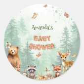 Bosdieren botanisch baby shower ronde sticker (Voorkant)