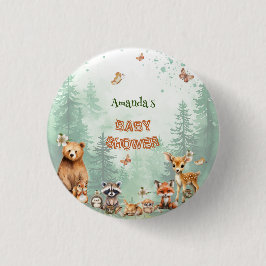 Bosdieren botanische baby shower ronde button 3,2 cm