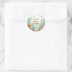 Bosdieren botanische baby shower ronde sticker